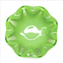 Vintage Green Art Glass Star Shaped Opalescent Opaline Trinket Dish Bowl... - $29.67