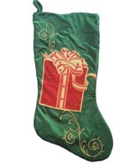Green Velveteen Christmas Stocking Embroidered Sequin Gift Red Gold 17&quot; ... - $24.00
