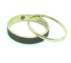 LUCKY BRAND Bangle Bracelets Womens Gold Tone Textured Rustic Set of 2 - £12.45 GBP