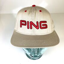 PING Golf Hat By Karsten Cream Red Strapback Cap Made in USA Mr Ping Logo - $29.20