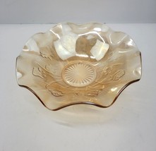 Jeanette Carnival Glass Fruit Bowl Marigold Iris Herringbone 11.5&quot; Ruffled Edge  - £20.02 GBP