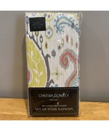 4 CYNTHIA ROWLEY Island Floral Salmon Aqua Tan NAPKINS SET NEW COTTON - $19.79