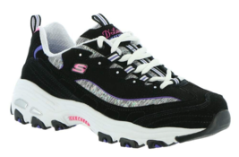 Womens Skechers D&#39;Lites Size 8.5 WIDE Rain Black Purple Memory Foam NEW - $75.00