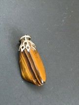 Estate Small Brown Striped Tigereye Stone Charm or Pendant – 1 x 3/8th’s inches  - £8.13 GBP