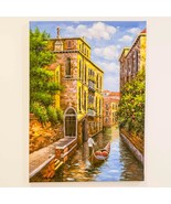 Italian Canal Venice Gondola Acrylic Painting on Canvas Mid Century - £709.36 GBP