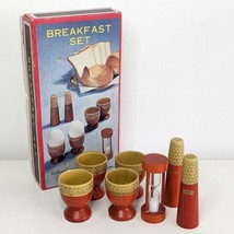 Retro Wood &amp; Ceramic Breakfast Set, Eggcups, Timer, Salt &amp; Pepper Pots, Vintage - £37.96 GBP