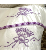 Vintage Pillowcases Hand Embroidered Floral Fan Ribbon Crochet Edge Esta... - $24.95