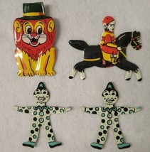 Vintage Cracker Jack Metal Jockey and Two Metal Clowns Plus Vtg Clicker Lion Toy - £21.98 GBP