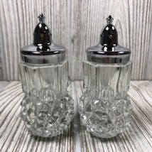 Vintage Indiana Glass Clear Salt and Pepper Shakers Diamond Cut Tiara Set  - $13.86