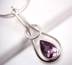Faceted Amethyst Necklace Teardrop 925 Sterling Silver Pear Shaped Halo Hoop - £23.16 GBP