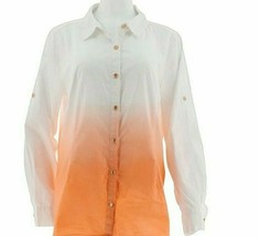 Isaac Mizrahi Live! ~ CORAL CARNATION ~ Dip Dye Button Front ~ Size Large Blouse - £11.99 GBP