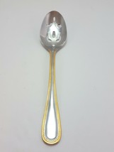 International Silver Royal Bead Gold Slotted Serving Spoon Stainless Gold Accent - $22.40