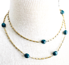 J CREW Necklace Gold Tone 34" Navy Blue Beaded Fashion Jewelry Signed 34" - £14.93 GBP