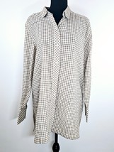 J Jill Women Blouse Top L Checkered Tan White Long Sleeve Button Up Chec... - $23.17