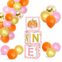 Fall Pumpkin First Birthday Balloon Boxes One Box Blocks Decorations Thanksgivin - £36.73 GBP