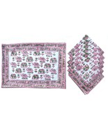 Hand Block 100% Cotton Indian Style Theme Dining Table Mats and Napkins ... - £26.02 GBP