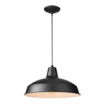 Hampton Bay 1-Light Matte Black Warehouse Pendant Hanging Light with Metal Shade - £27.37 GBP