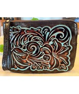 Patricia Nash Cassini Tooled Leather Oversized Wristlet Turquoise Brown ... - €27,60 EUR