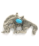 Southwestern Horse Pin Pewter Tone Turquoise Cabochon Equestrian Western... - $542.12 MXN