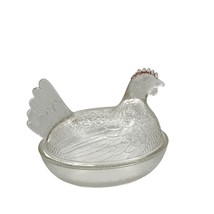 Hen On Nest Clear Glass Red Comb Chicken Candy Dish - Vintage - £15.73 GBP