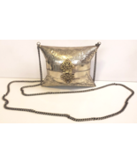 Vtg PILLOW PURSE Silver Tone METAL HANDBAG Hammered Played ART DECO Velv... - £39.80 GBP