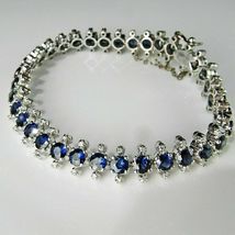 13Ct Round Cut Blue Sapphire 14k White Gold Finish 4 Prong Tennis Bracelet - £141.99 GBP