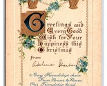 Christmas Greetings Violet Flower Baskets Gilt Embossed DB Postcard Y9 - $3.91