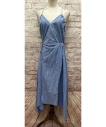 Joie Dress SMALL Wrap Sun Hi Low Sleeveless Cotton Striped Side Tie Blue... - $86.24 CAD