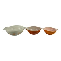 VTG Pyrex Gooseberry Cinderella Nesting Bowl Set 3 Orange White 442-443-444 - £119.61 GBP