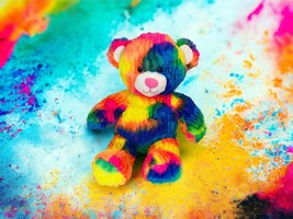 Build A Bear Teddy Rainbow Tie Dye Plush 17&quot; Stuffed Animal 2013 BABW Bright - £14.85 GBP