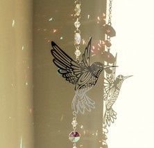 Hummingbird Metal Sun Catcher, Natural Crystal Sun Catcher, Home Wall De... - $21.99