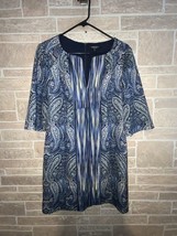 Nanette Lepore Blue &amp; Green Paisley &amp; Striped 3/4 Sleeve Dress, Size 8 (US) - £19.46 GBP