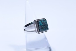 Turquoise Cabochon 10mm Square 925 Sterling Silver Ring Sz 7 - $89.09