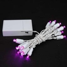 Battery Operated 20 LED Lights Pink on White Wire - £11.01 GBP