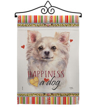 White Chihuahua Happiness Garden Flag Set Dog 13 X18.5 Double-Sided House Banner - £22.46 GBP