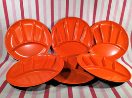 FAB Mid Century 6pc Poppy Orange TRENDS Lacquerware Divided Fondue Plates Japan - £20.72 GBP