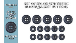 Set of Synthetic Faux Ceramic Blazer Buttons 5L/10S Black (ø20mm/15mm) C... - £4.77 GBP