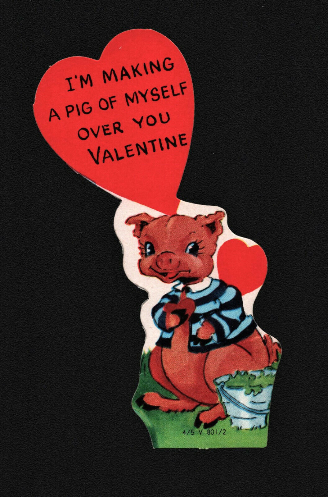 Primary image for Vintage Valentines Day Card Pig In Striped Shirt