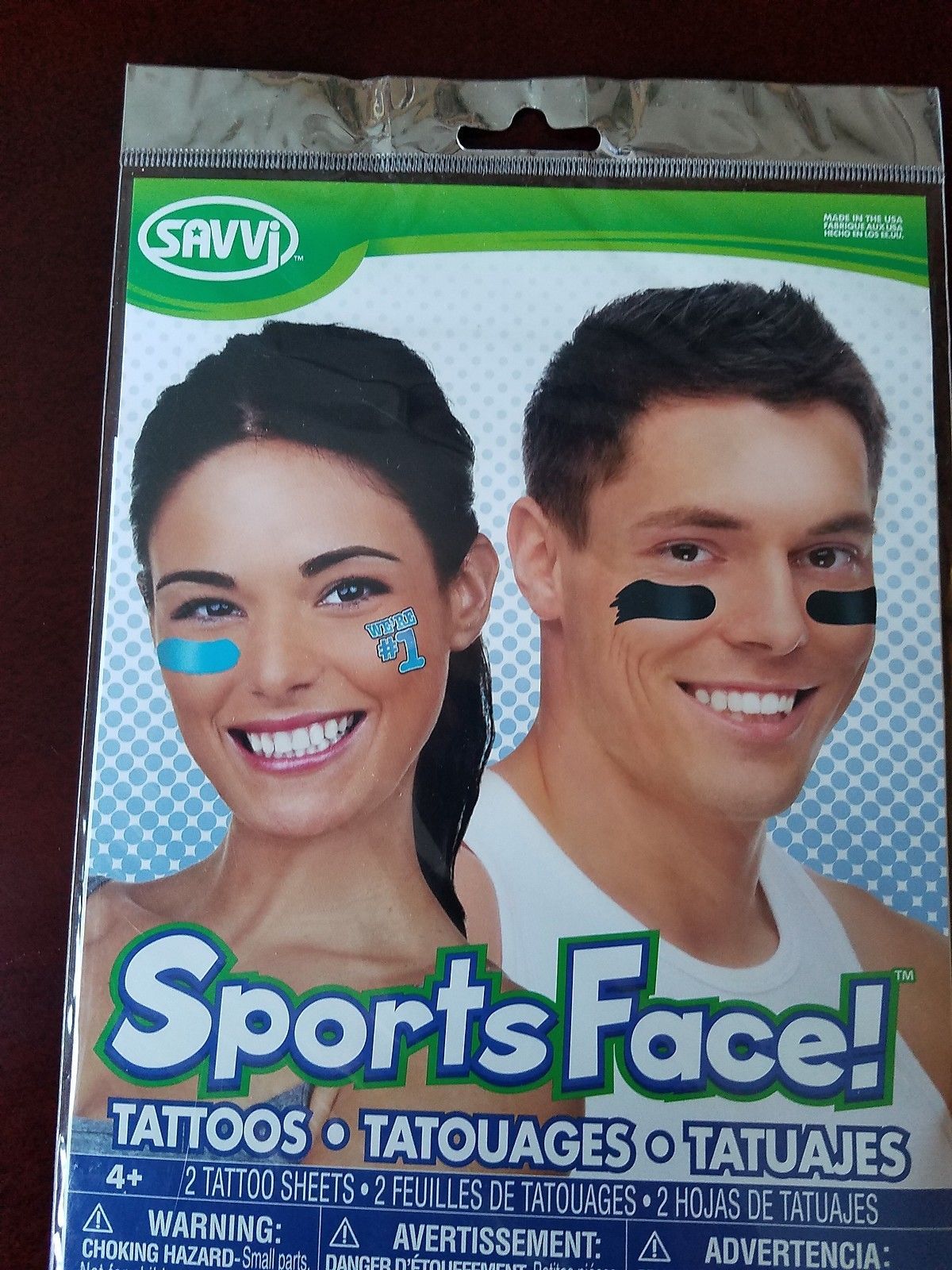 Sports Face Tattoos - 2 Temporary Tattoo Sheets - $1.97