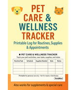Printable Pet Care &amp; Wellness Tracker – Log for Routines, Supplies, Appo... - $130.58 MXN