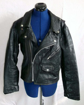 Vintage Unisex Black leather Biker jacket-much loved. Size 42/ size 14 - £44.54 GBP