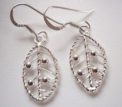 Tiny Silver Beads on Leaf Dangle Earrings 925 Sterling Silver Corona Sun - £6.52 GBP