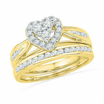 10k Yellow Gold Diamond Heart Bridal Wedding Ring Band Set 1/2 Ctw - £601.74 GBP
