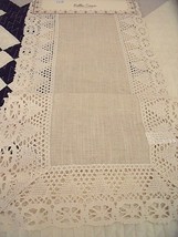 New Shabby Cottage Linen &amp; Lace Table Runner 14&quot; X 72&quot; Beige Crochet Trim Fall - £19.74 GBP