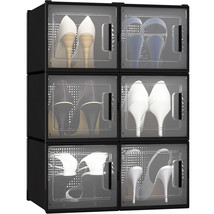 6Pcs High Heel Shoe Box Storage Organizer Stackable Rack Clear Black - £60.17 GBP