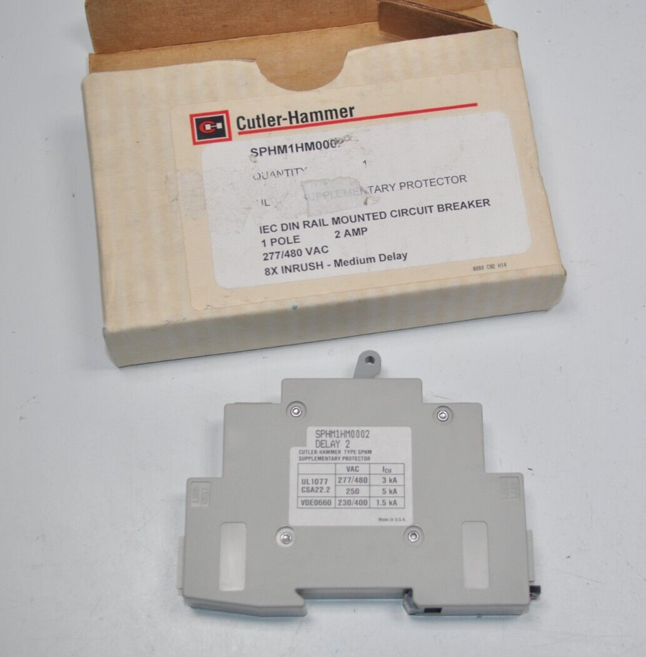 NEW SPHM1HM0002 Eaton Cutler Hammer 2A Rail Mount Circuit Breaker Protector - $29.69
