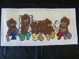 Completed PLAYFUL TEDDY BEARS &amp; NUMBERS Needlepoint BANNER - Design 18&quot; ... - $18.00