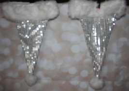 2 -19&quot; Silver Sequined Christmas Santa Hats with Faux Fur Cuff - One Size - £11.92 GBP