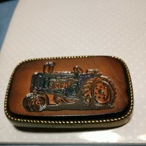 Green Tractor GenuinLeather/Brass Belt Buckle Vintage Excellent 3 1/8&quot; x... - £12.42 GBP