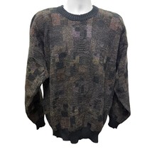Vintage 80s  Geometric Cosby Sweater Mens L Boxy Cropped Grunge Brown wo... - $27.54